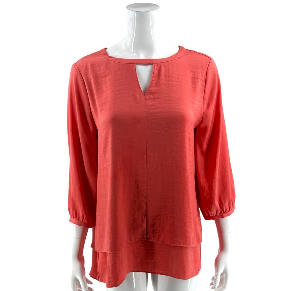 Chicos Womens Layered Tunic Top Size 1 / US M Coral Pink Keyhole Cutout Blouse
